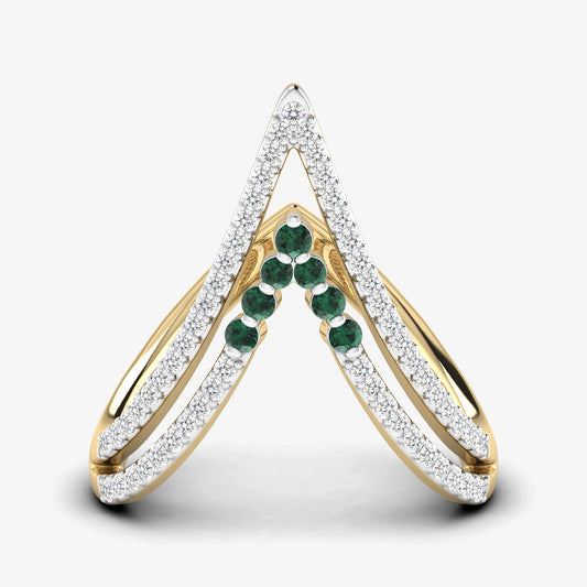 18K Double V Chevron Diamond Emerald