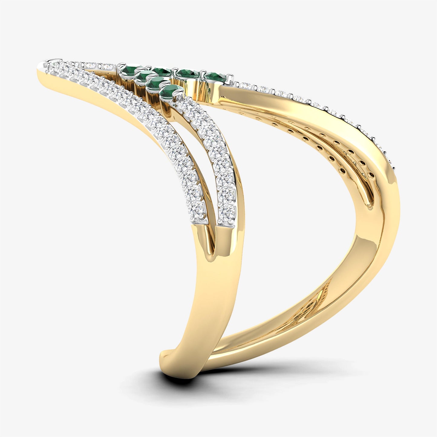 18K Double V Chevron Diamond Emerald