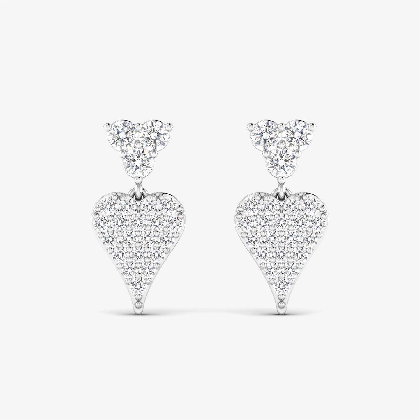 Three Stone Heart Diamond Stud 18K