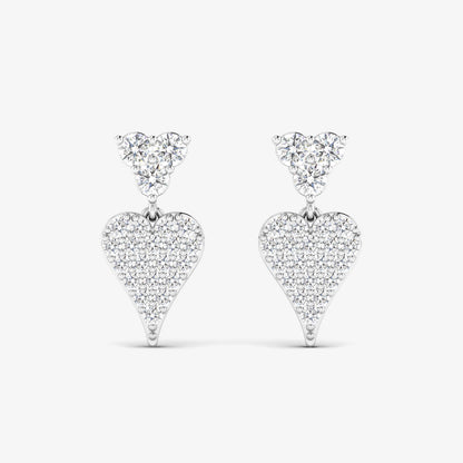 Three Stone Heart Diamond Stud 18K