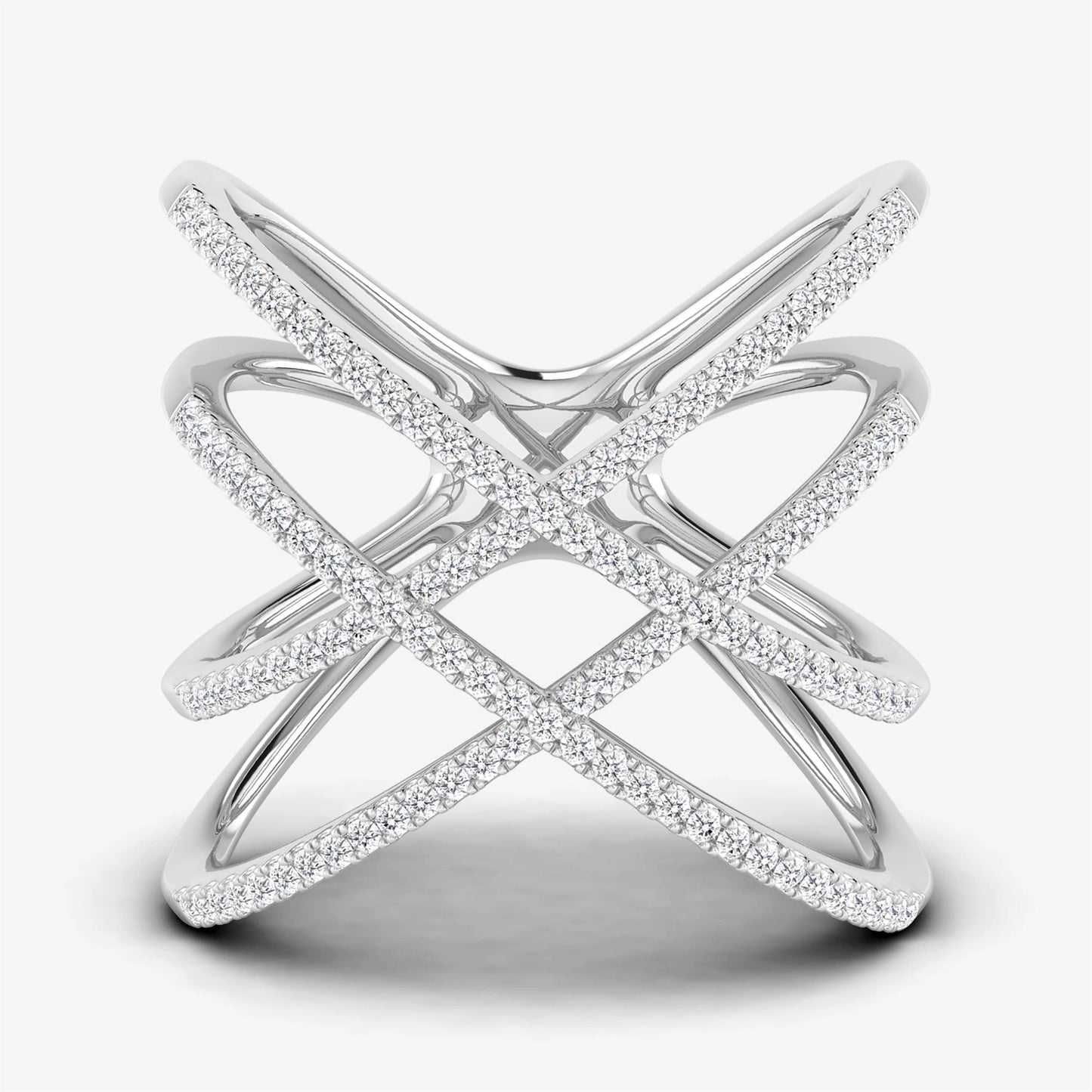 Layered Woven Tripe X Diamond Ring