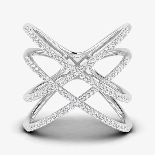 Layered Woven Tripe X Diamond Ring