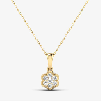 14K Floral Diamond Gold Pendant Necklace