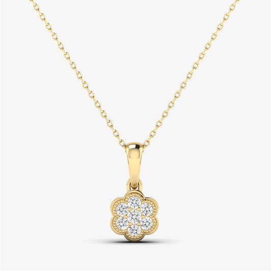 14K Floral Diamond Gold Pendant Necklace