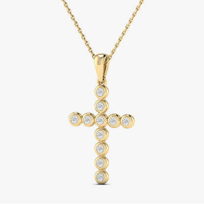 14KT Solid Gold Bezel Diamond Cross Pendant