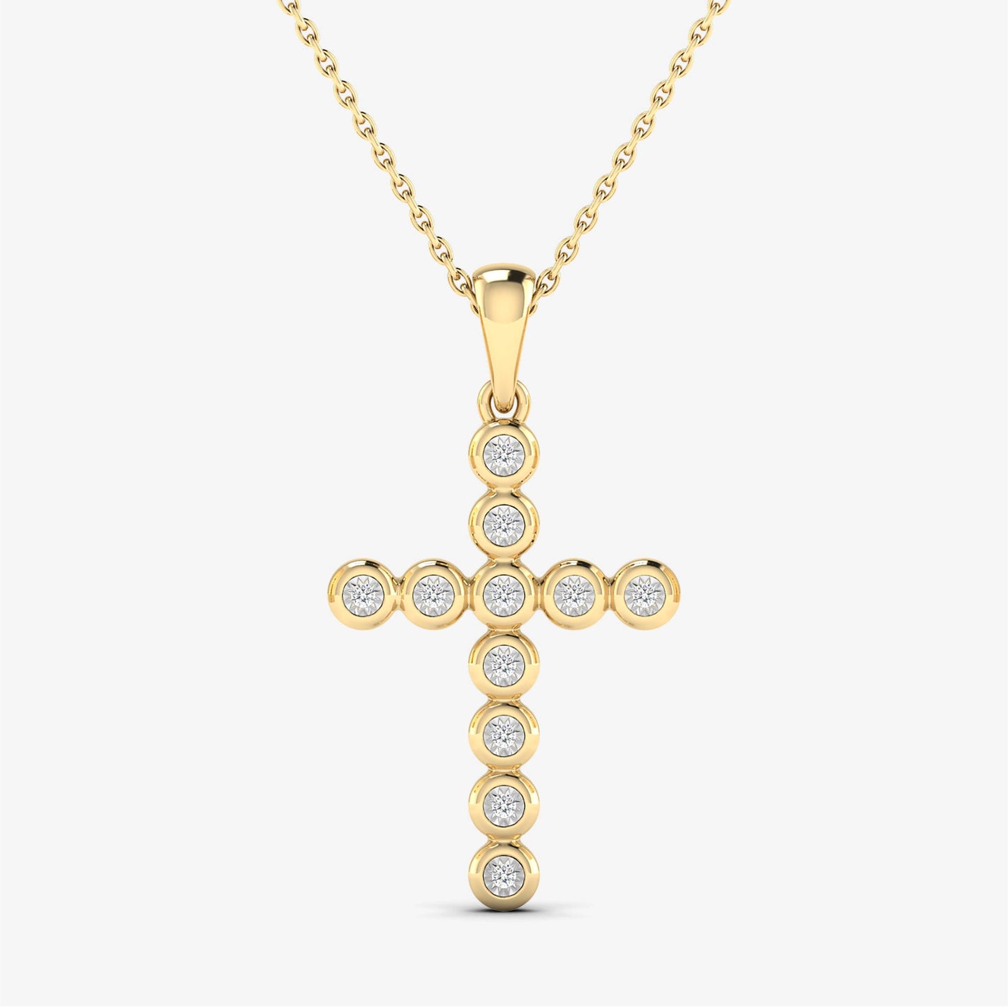 14KT Solid Gold Bezel Diamond Cross Pendant