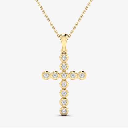 14KT Solid Gold Bezel Diamond Cross Pendant