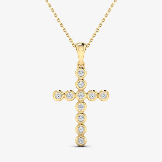 14KT Solid Gold Bezel Diamond Cross Pendant