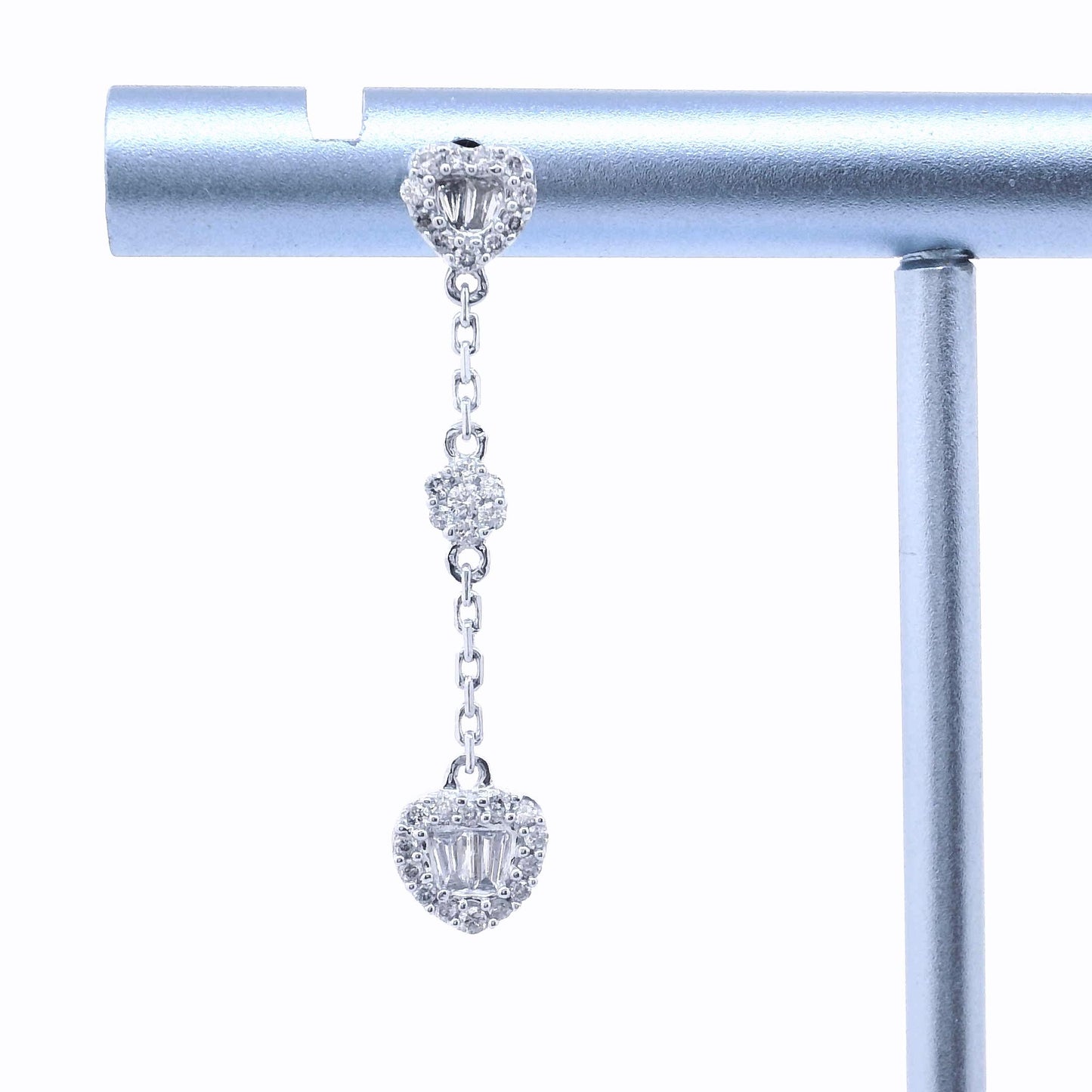 18K Baguette Heart Dangle and Drop Earring