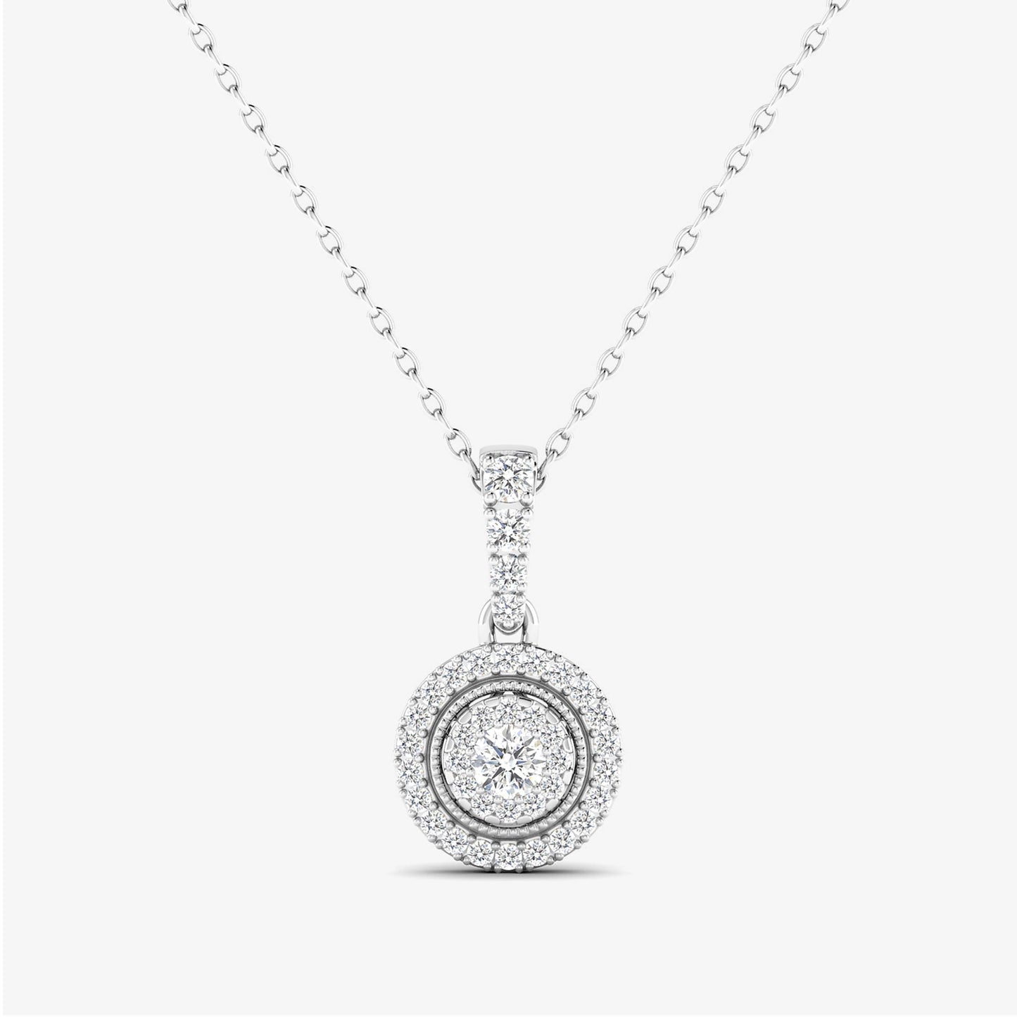 14K Round Halo Diamond Pendant