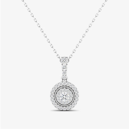 14K Round Halo Diamond Pendant