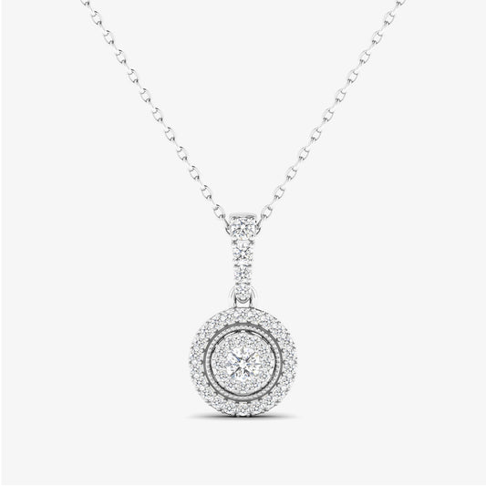 14K Round Halo Diamond Pendant