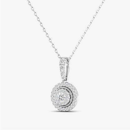 14K Round Halo Diamond Pendant