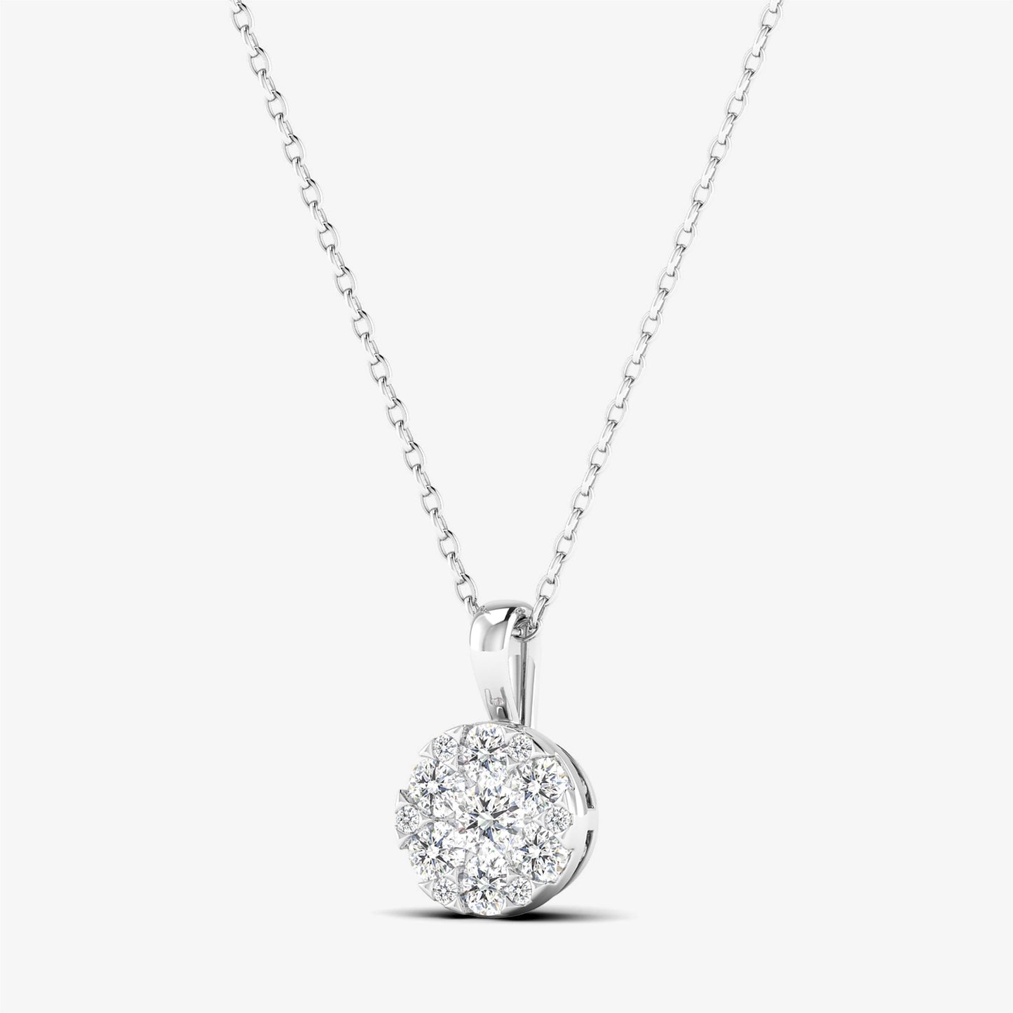 Round Halo Diamond Cluster Pendant