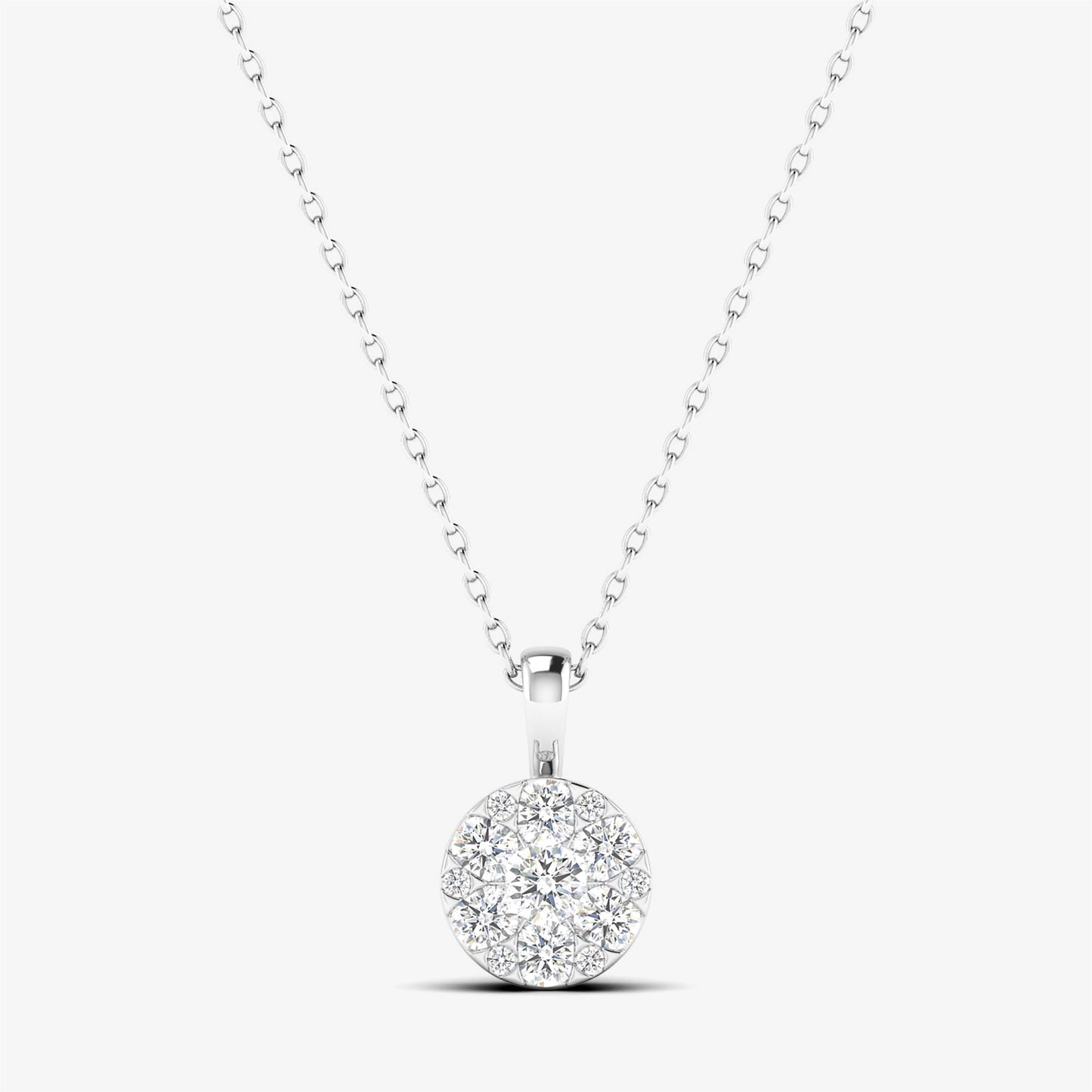 Round Halo Diamond Cluster Pendant