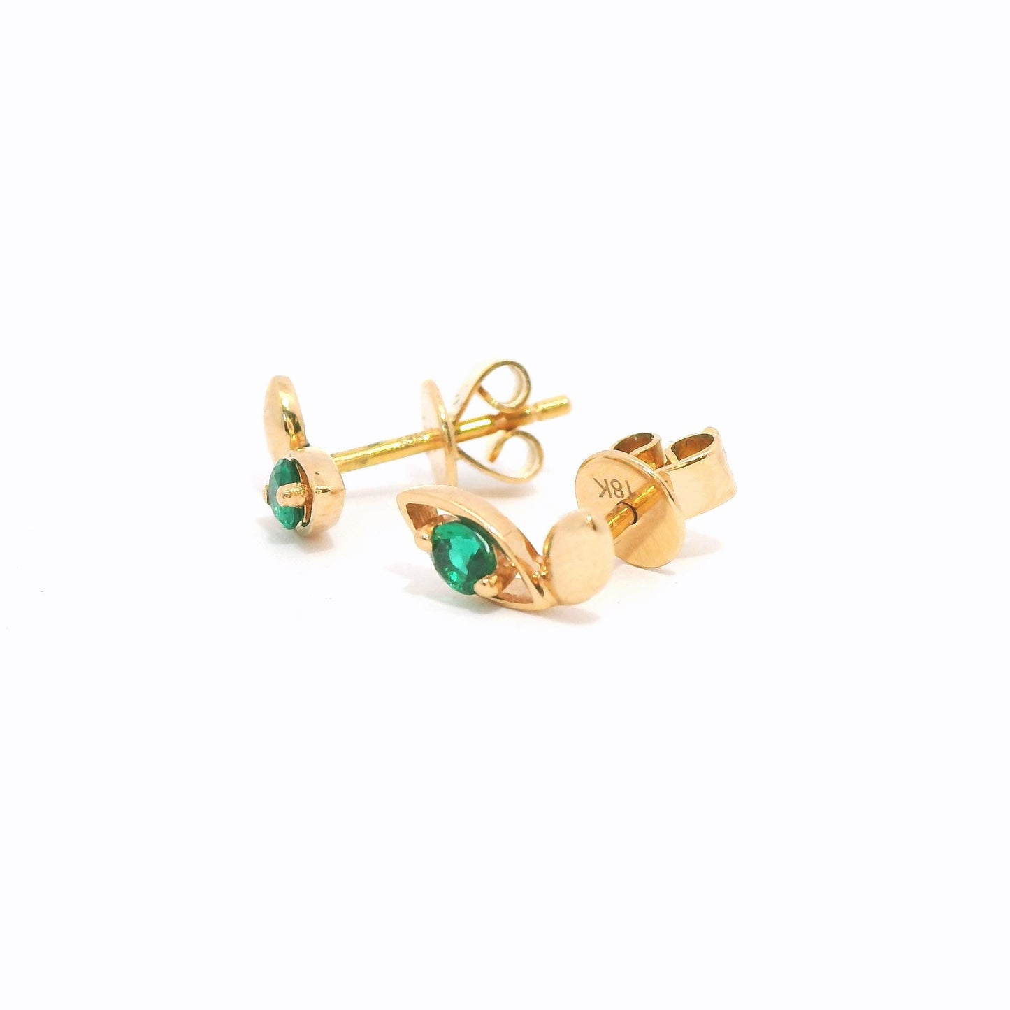 18K Solid Pink Gold Emerald Earring Stud