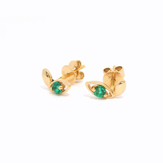 18K Solid Pink Gold Emerald Earring Stud