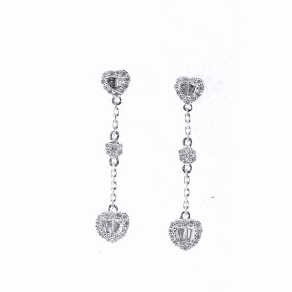 18K Baguette Heart Dangle and Drop Earring