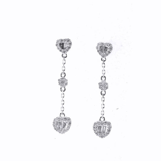 18K Baguette Heart Dangle and Drop Earring