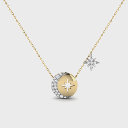 14K Celestial Half Moon Twinkling Star