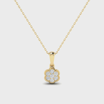 14K Floral Diamond Gold Pendant Necklace