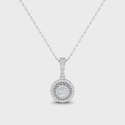 14K Round Halo Diamond Pendant