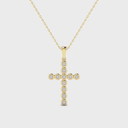 14KT Solid Gold Bezel Diamond Cross Pendant