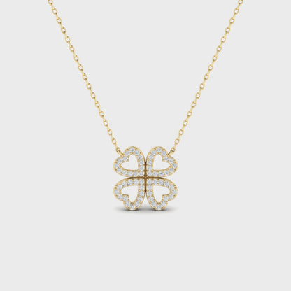 14K Gold Four Heart Clover Diamond Necklace